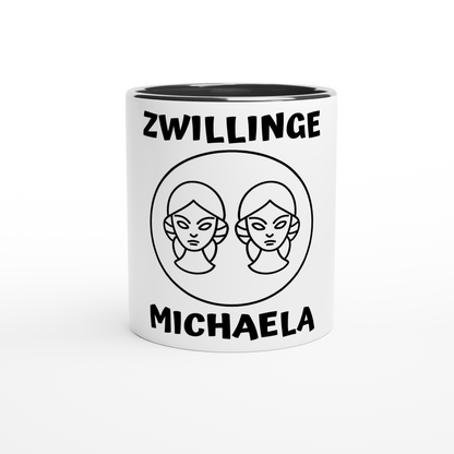 Mit 3D-Vorschau: 12 Sternzeichen mittig mit Name + personalisierten Sprüchen • zweifarbige Tasse