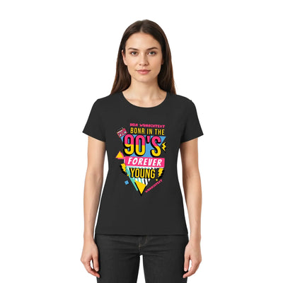 Schwarzes kurzarmshirt mit buntem 90er jahre boombox motiv und geometric designs aus der statement collection