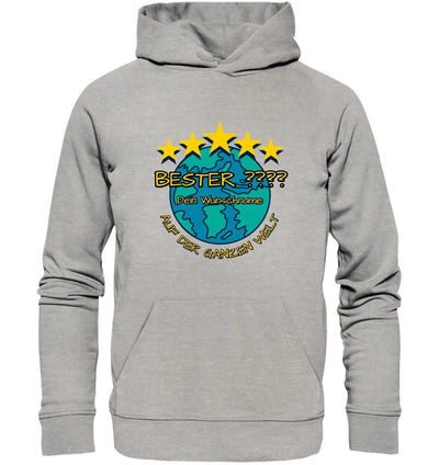 Grauer kapuzenpullover mit bunter weltkugel grafik und gelben sternen für beste mama papa chef personalisiert