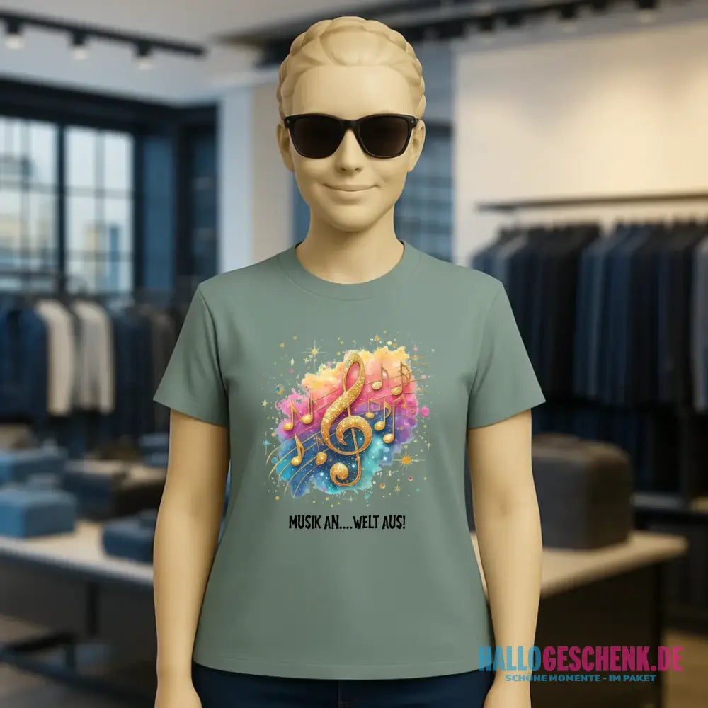 25 Motive zur Auswahl • Fantasy Music Notes • Noten • Musik • Ladies Premium T-Shirt XS-2XL aus Bio-Baumwolle für Damen • Exklusivdesign • personalisiert • Motivauswahl