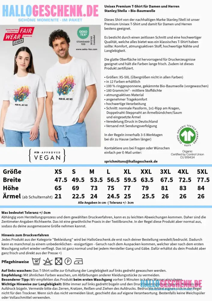 25 Motive zur Auswahl • Fantasy Music Notes • Noten • Musik • Unisex Premium T-Shirt XS-5XL aus Bio-Baumwolle für Damen & Herren • Exklusivdesign • personalisiert