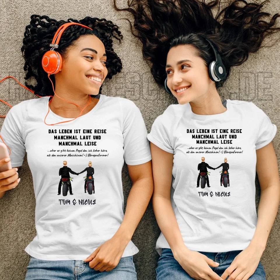 2in1: Motorrad Couple personalisierbar - Ladies Premium T-Shirt XS-2XL aus Bio-Baumwolle für Damen