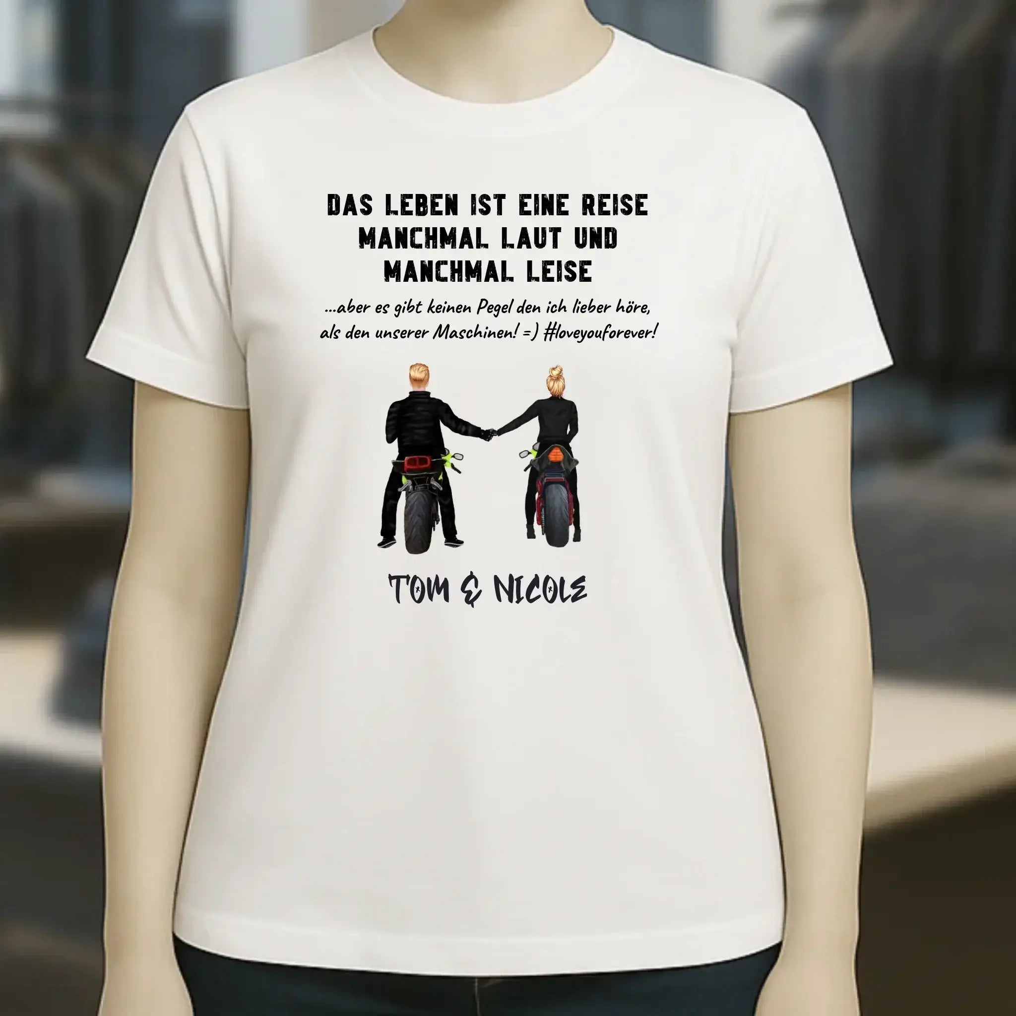 2in1: Motorrad Couple personalisierbar - Ladies Premium T-Shirt XS-2XL aus Bio-Baumwolle für Damen