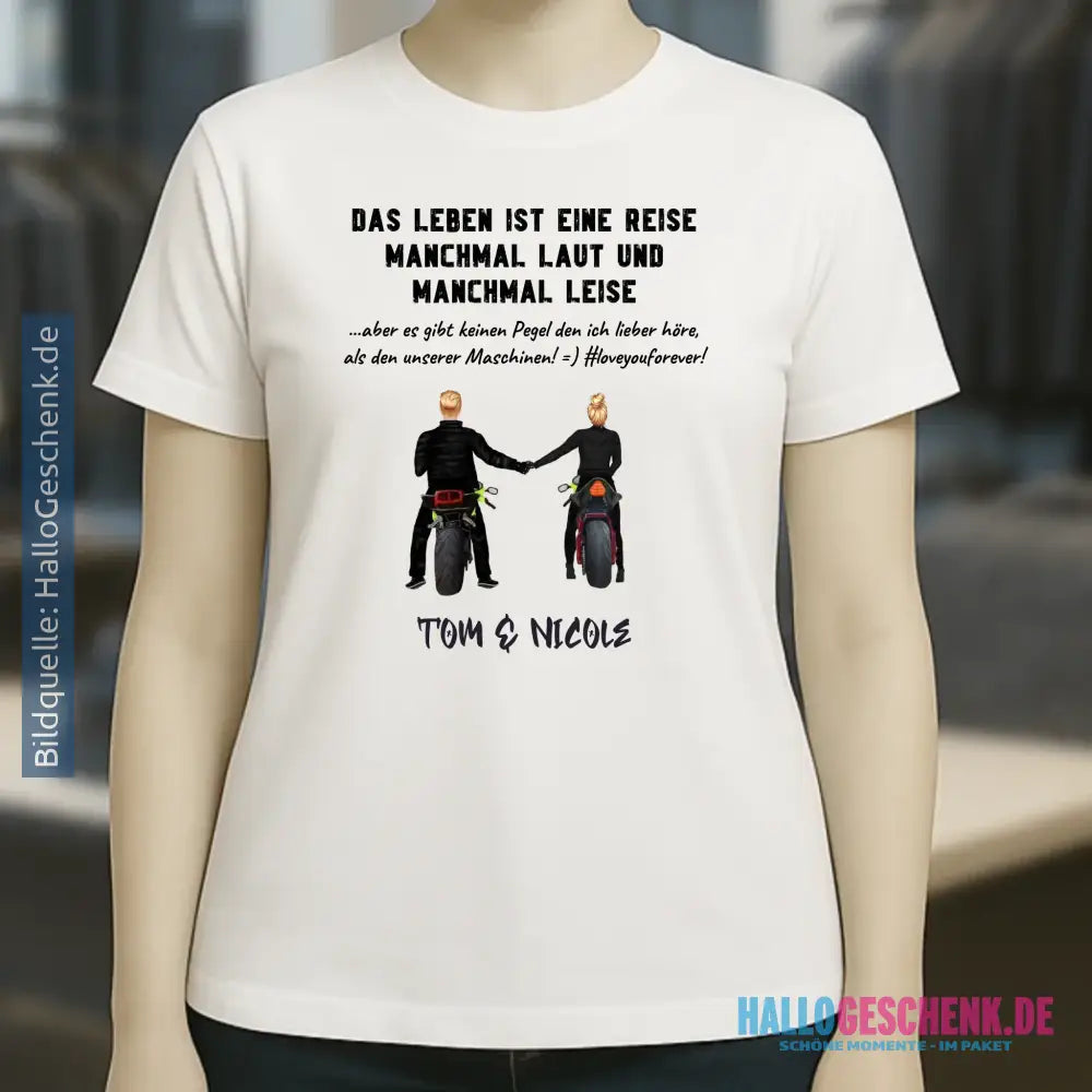 2in1: Motorrad Couple personalisierbar - Ladies Premium T-Shirt XS-2XL aus Bio-Baumwolle für Damen