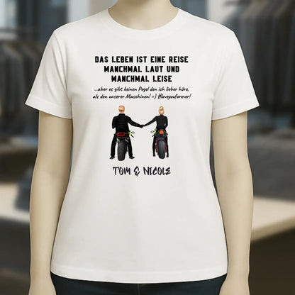 2in1: Motorrad Couple personalisierbar - Ladies Premium T-Shirt XS-2XL aus Bio-Baumwolle für Damen