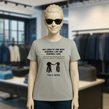 2in1: Motorrad Couple personalisierbar - Ladies Premium T-Shirt XS-2XL aus Bio-Baumwolle für Damen