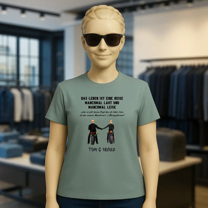 2in1: Motorrad Couple personalisierbar - Ladies Premium T-Shirt XS-2XL aus Bio-Baumwolle für Damen