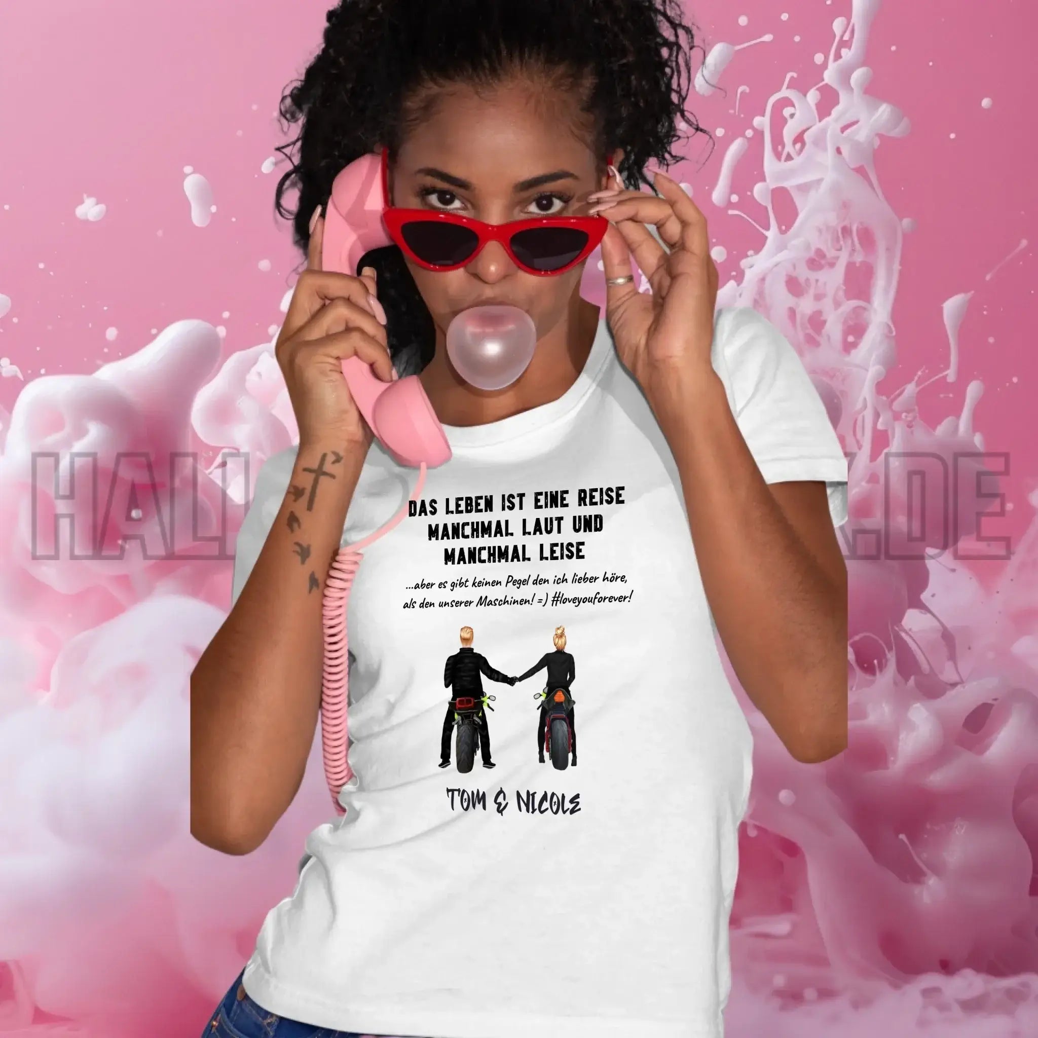 2in1: Motorrad Couple personalisierbar - Ladies Premium T-Shirt XS-2XL aus Bio-Baumwolle für Damen