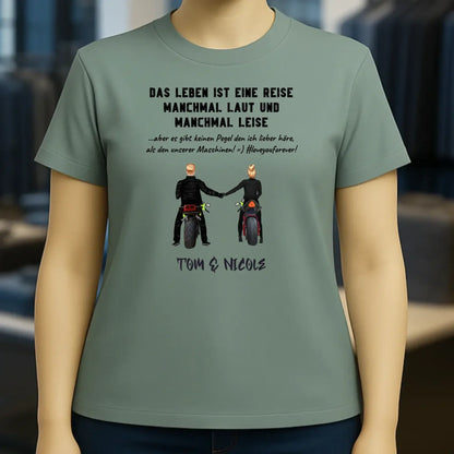 2in1: Motorrad Couple personalisierbar - Ladies Premium T-Shirt XS-2XL aus Bio-Baumwolle für Damen
