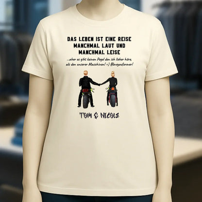 2in1: Motorrad Couple personalisierbar - Ladies Premium T-Shirt XS-2XL aus Bio-Baumwolle für Damen
