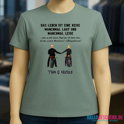 2in1: Motorrad Couple personalisierbar - Ladies Premium T-Shirt XS-2XL aus Bio-Baumwolle für Damen