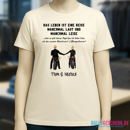 2in1: Motorrad Couple personalisierbar - Ladies Premium T-Shirt XS-2XL aus Bio-Baumwolle für Damen