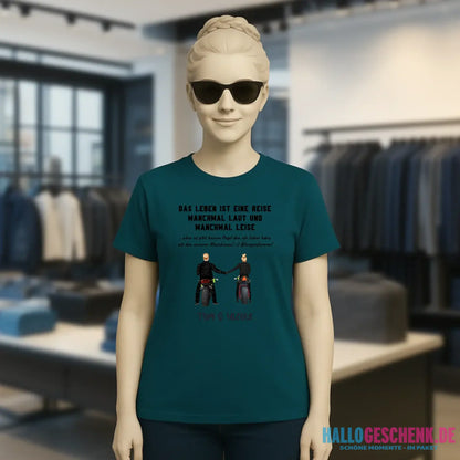 2in1: Motorrad Couple personalisierbar - Ladies Premium T-Shirt XS-2XL aus Bio-Baumwolle für Damen