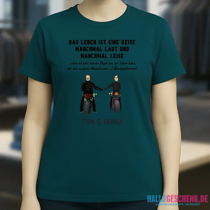 2in1: Motorrad Couple personalisierbar - Ladies Premium T-Shirt XS-2XL aus Bio-Baumwolle für Damen
