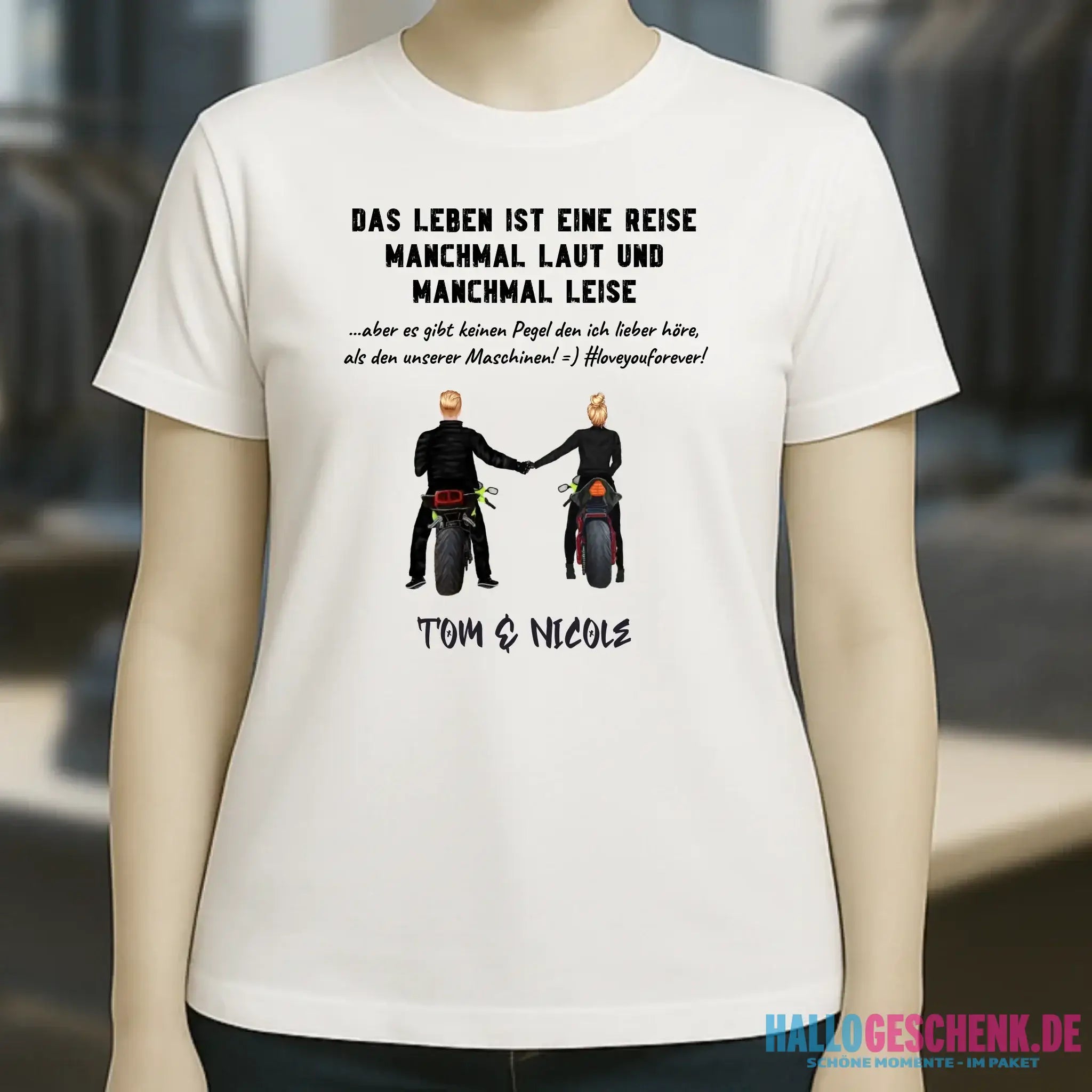 2in1: Motorrad Couple personalisierbar - Ladies Premium T-Shirt XS-2XL aus Bio-Baumwolle für Damen
