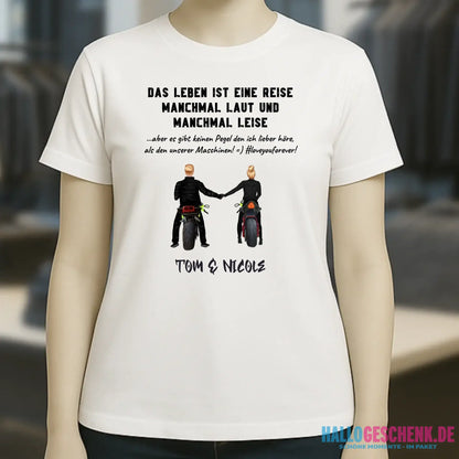 2in1: Motorrad Couple personalisierbar - Ladies Premium T-Shirt XS-2XL aus Bio-Baumwolle für Damen