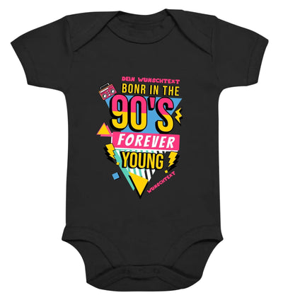 Schwarzer kurzarm babybody mit buntem 90er jahre grafik born in 90s forever young aus der statement-collection