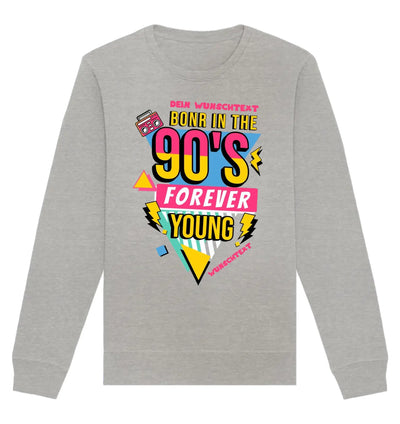 Graues langarm-sweatshirt aus der statement-collection mit buntem 90er-boombox-design und wunschtext