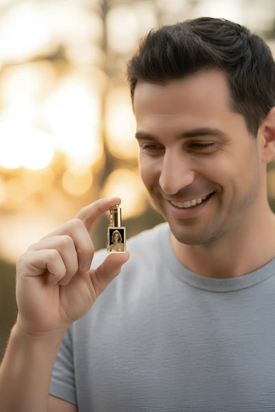 Goldfarbener mini parfumflakon mit porträt einer frau vorn 3d foto schlüsselanhänger mit led licht lasergravur