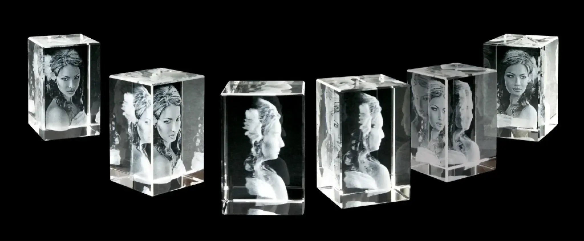 Klaren kristallwürfeln mit 3d lasergravur porträt einer frau als personalisierbarer 16gb usb stick mit beleuchtung