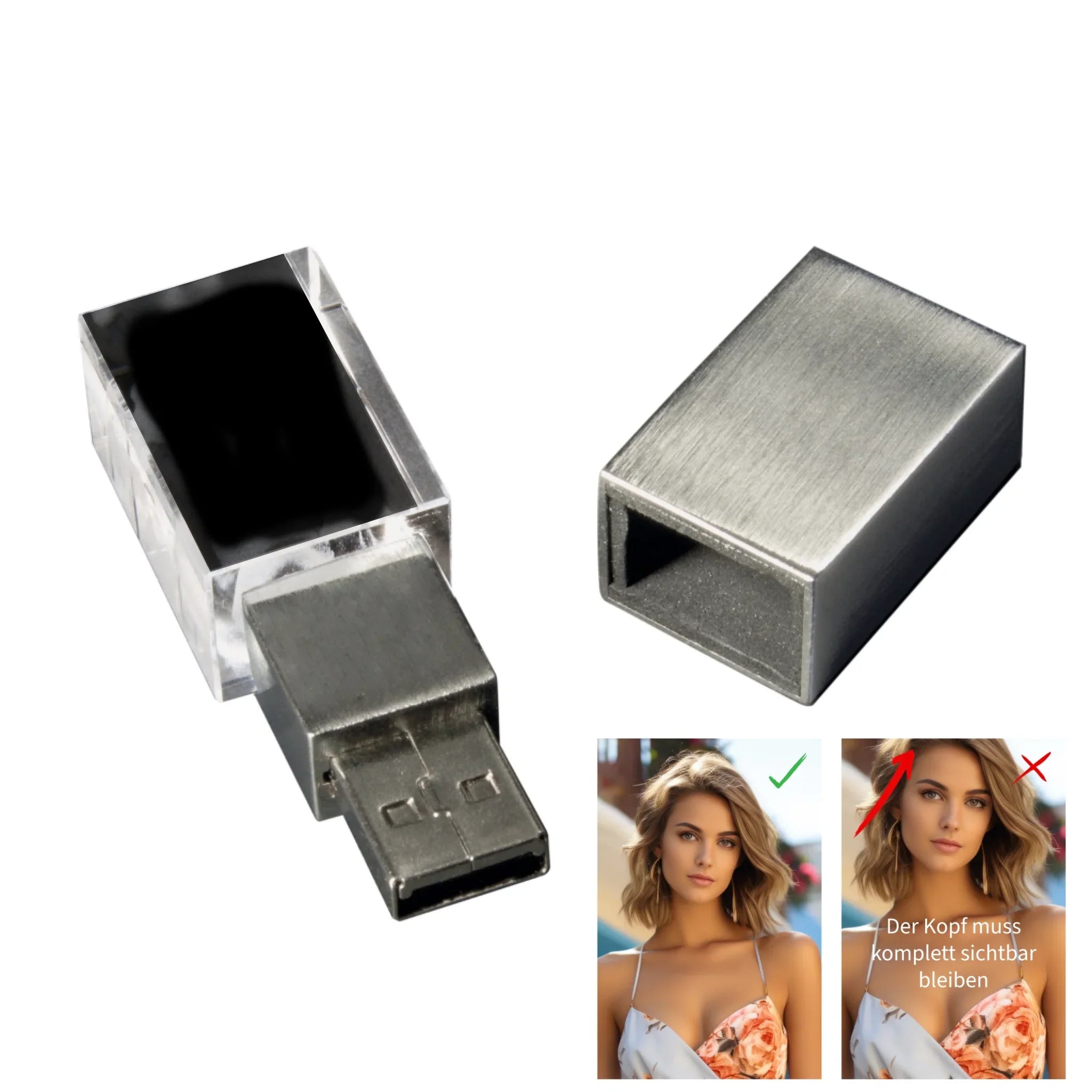 3D Foto USB Stick mit Beleuchtung 16GB • Lasergravur (personalisierbare Fotogeschenke) - Glas / personalisierbare