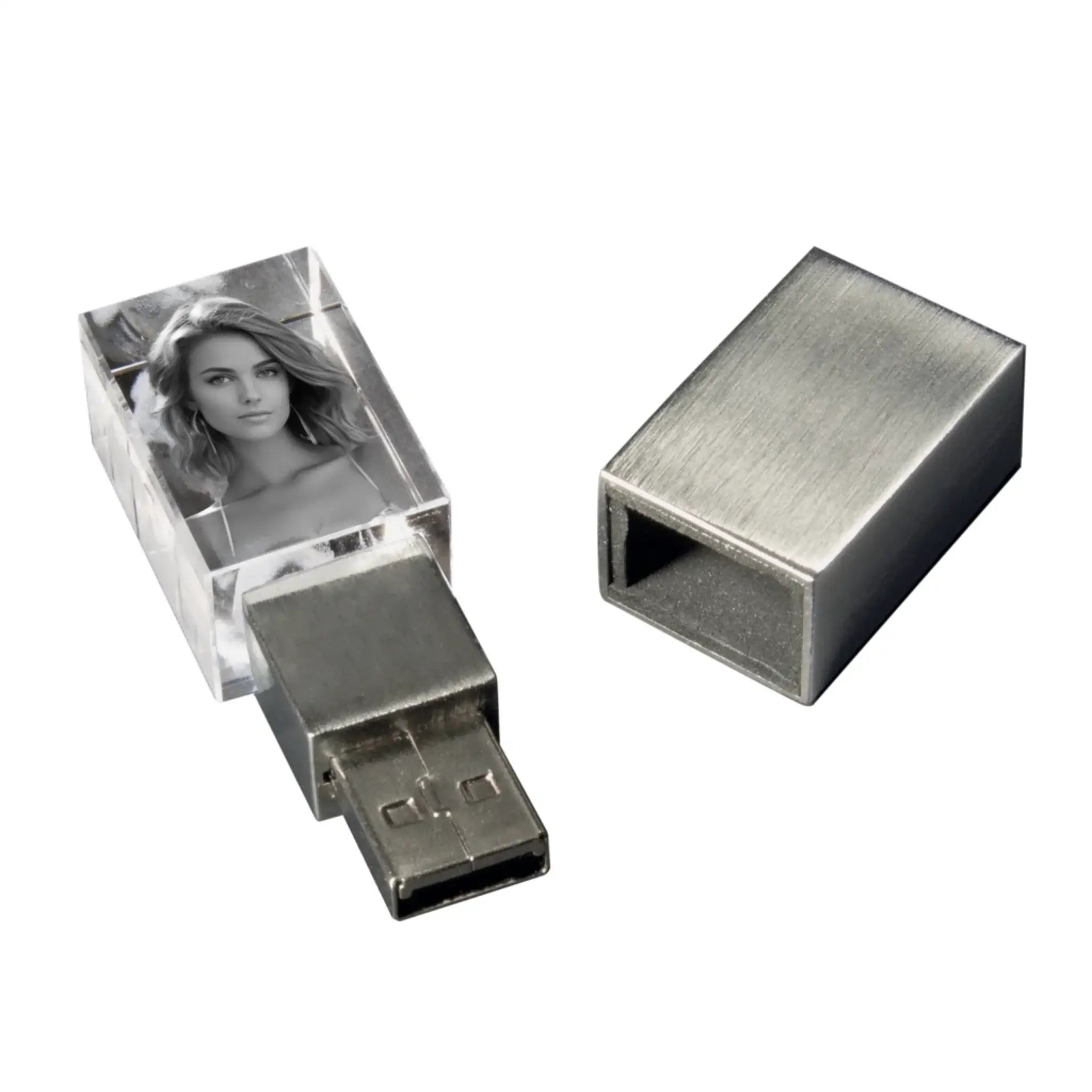 3D Foto USB Stick mit Beleuchtung 16GB • Lasergravur (personalisierbare Fotogeschenke) - Glas / personalisierbare