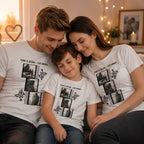 Weiße family foto t-shirts mit schwarzem foto und herzdesigns aus der statement-collection mit wunschtext