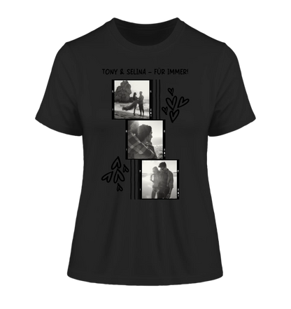 3er Fotocollage - mit Wunschtext (personalisierbare Fotomotive) - Damen T-Shirt (Fitted) • Bio / Black / 2XL