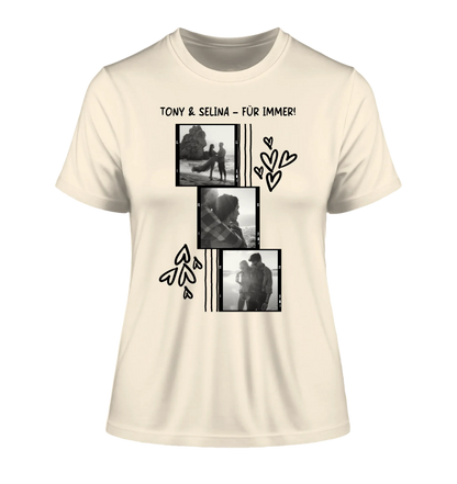 3er Fotocollage - mit Wunschtext (personalisierbare Fotomotive) - Damen T-Shirt (Fitted) • Bio / Natural / 2XL