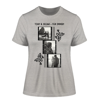 3er Fotocollage - mit Wunschtext (personalisierbare Fotomotive) - Damen T-Shirt (Fitted) • Bio / Heather Grey / 2XL