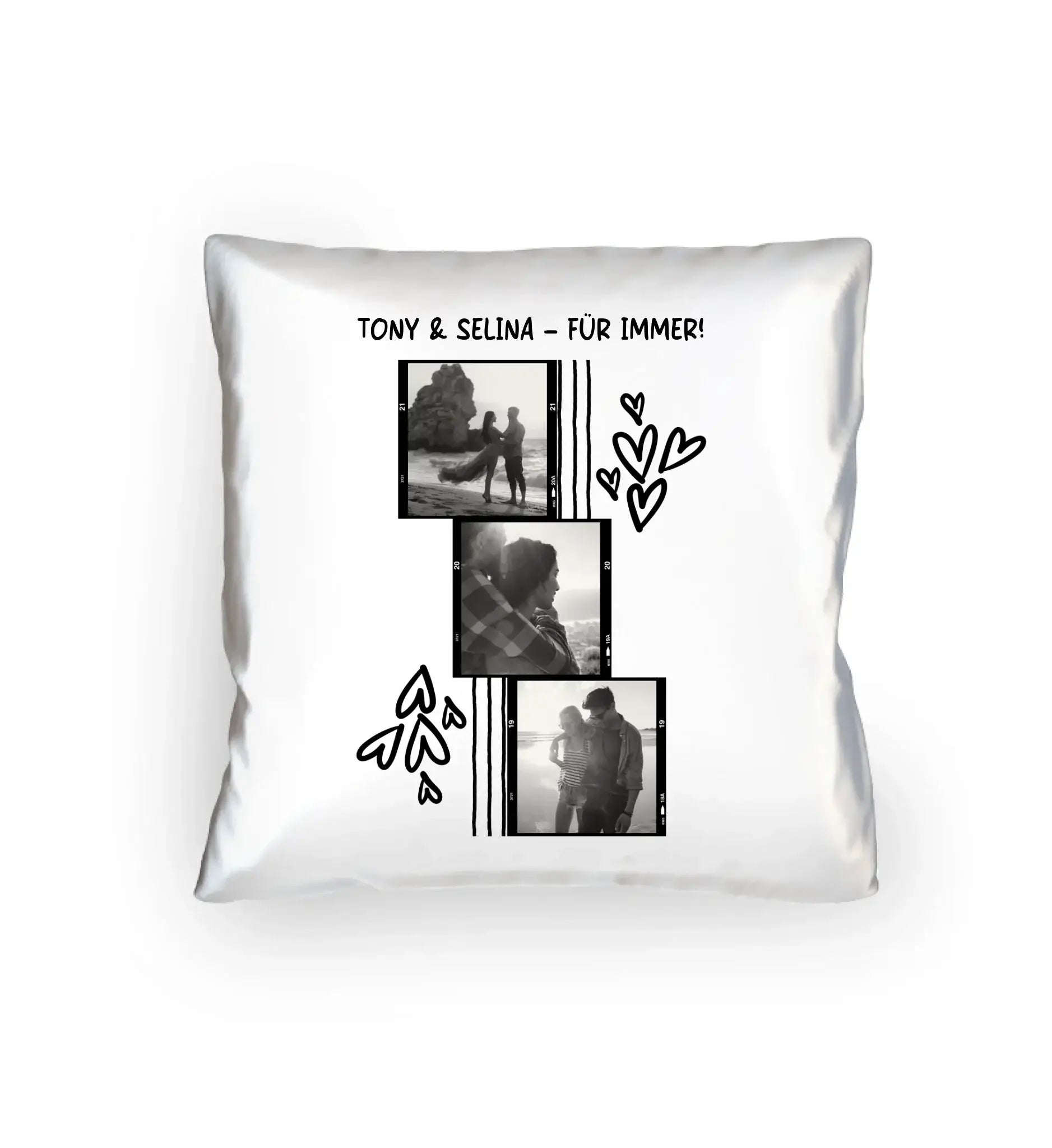 3er Fotocollage - mit Wunschtext (personalisierbare Fotomotive) - Kissen 40x40 cm / White / 40cm-x-40cm