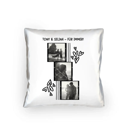 3er Fotocollage - mit Wunschtext (personalisierbare Fotomotive) - Kissen 40x40 cm / White / 40cm-x-40cm