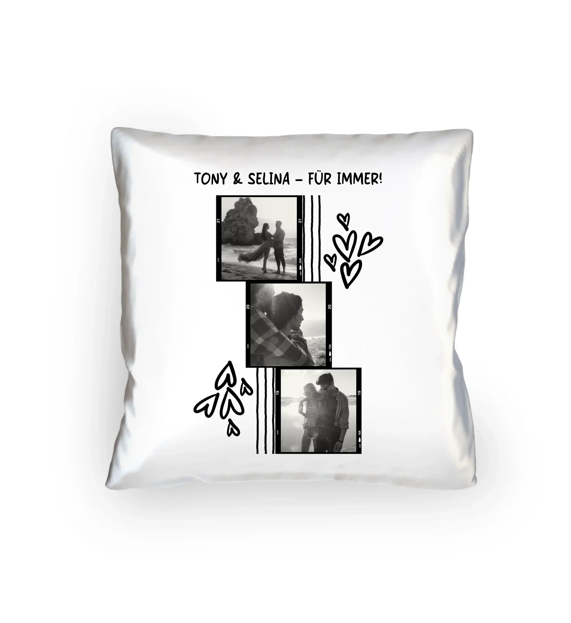 3er Fotocollage - mit Wunschtext (personalisierbare Fotomotive) - Kissen 40x40 cm / White / 40cm-x-40cm