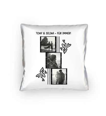 3er Fotocollage - mit Wunschtext (personalisierbare Fotomotive) - Kissen 40x40 cm / White / 40cm-x-40cm