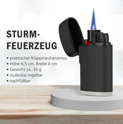 3in1: Paar Designer (personalisierbar) - Sturmfeuerzeug mit blauer Flamme von HalloGeschenk.de