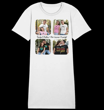 4 Fotos mit Text • Fotogeschenk • Ladies Premium T-Shirt Kleid aus Bio-Baumwolle S-2XL • Exklusivdesign • personalisiert