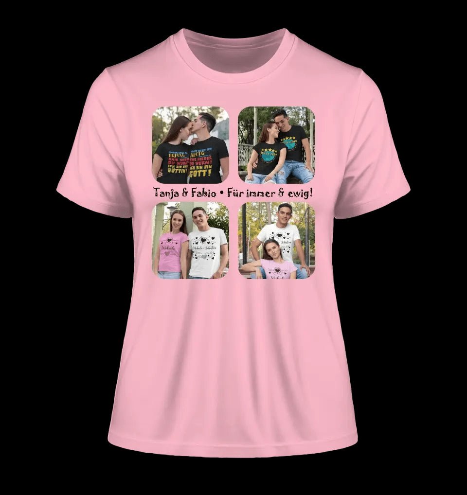 4 Fotos mit Text • Fotogeschenk • Ladies Premium T-Shirt XS-2XL aus Bio-Baumwolle für Damen • Exklusivdesign • personalisiert