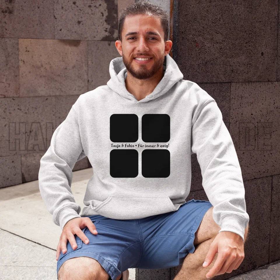 4 Fotos mit Text • Fotogeschenk • Unisex Premium Hoodie XS-5XL aus Bio-Baumwolle für Damen & Herren • Exklusivdesign • personalisiert