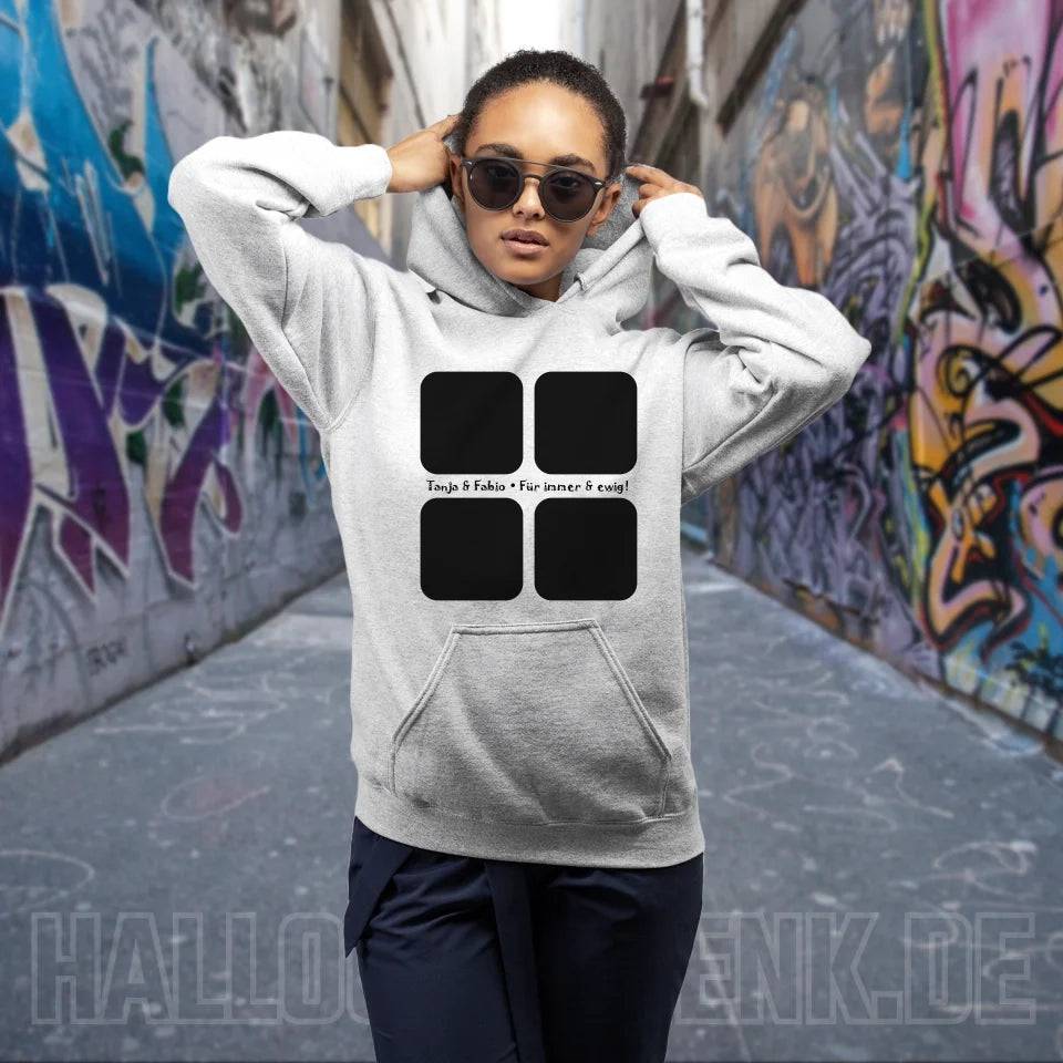 4 Fotos mit Text • Fotogeschenk • Unisex Premium Hoodie XS-5XL aus Bio-Baumwolle für Damen & Herren • Exklusivdesign • personalisiert