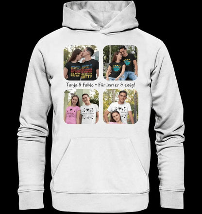 4 Fotos mit Text • Fotogeschenk • Unisex Premium Hoodie XS-5XL aus Bio-Baumwolle für Damen & Herren • Exklusivdesign • personalisiert