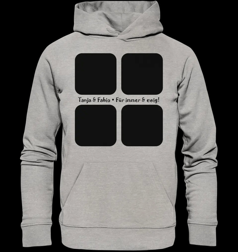 4 Fotos mit Text • Fotogeschenk • Unisex Premium Hoodie XS-5XL aus Bio-Baumwolle für Damen & Herren • Exklusivdesign • personalisiert