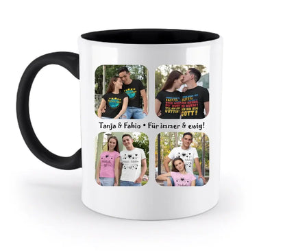 4 Fotos mit Text • Fotogeschenk • zweifarbige Tasse • Exklusivdesign • personalisiert