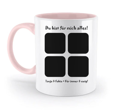 4-Bilder-Motiv mit deinem Foto und Wunschtext • 4er Collage (personalisierbare Fotomotive) - Zweifarbige Tasse