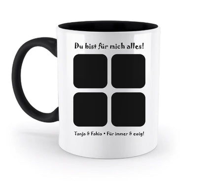 4-Bilder-Motiv mit deinem Foto und Wunschtext • 4er Collage (personalisierbare Fotomotive) - Zweifarbige Tasse / Black