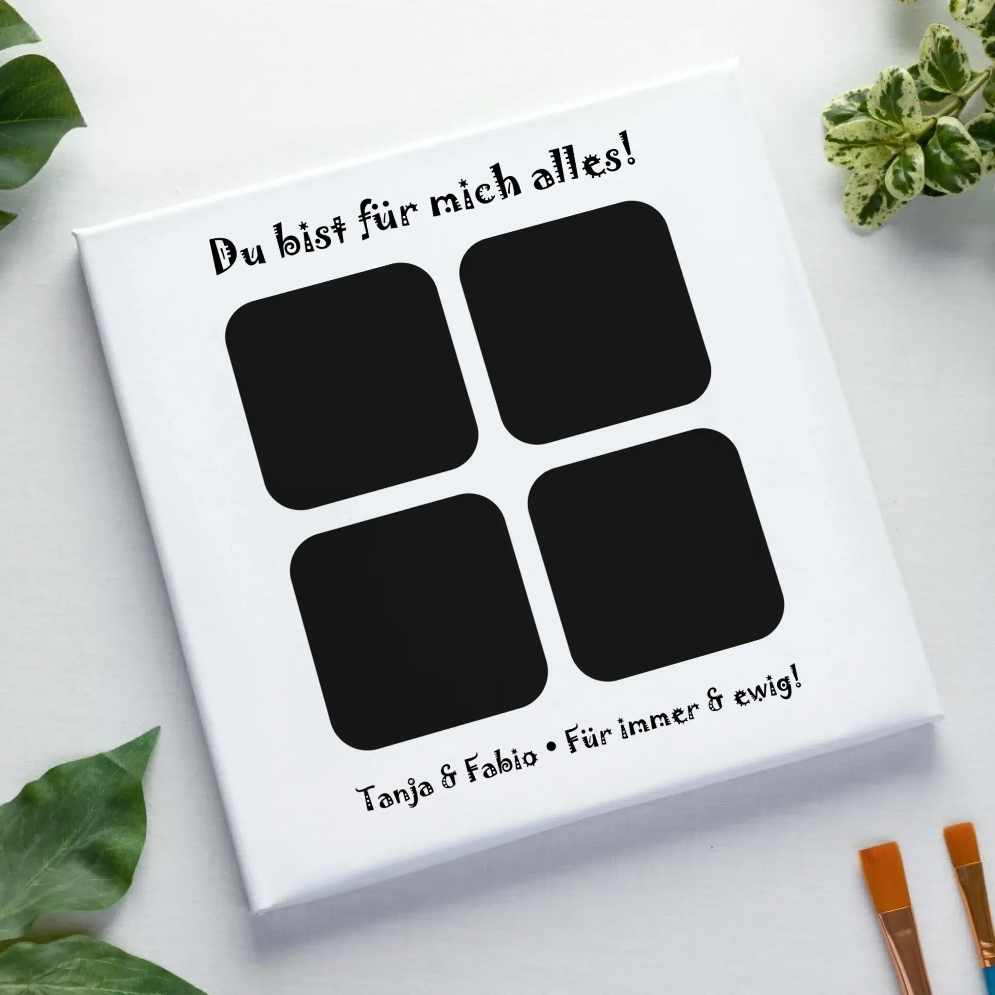 4-Bilder-Motiv mit deinem Foto und Wunschtext • 4er Collage (personalisierbare Fotomotive) - Leinwand