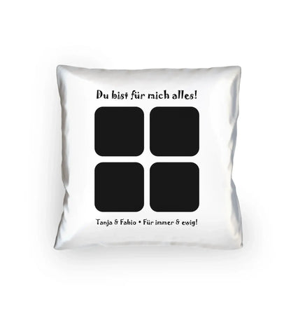 4-Bilder-Motiv mit deinem Foto und Wunschtext • 4er Collage (personalisierbare Fotomotive) - Kissen 40x40 cm / White