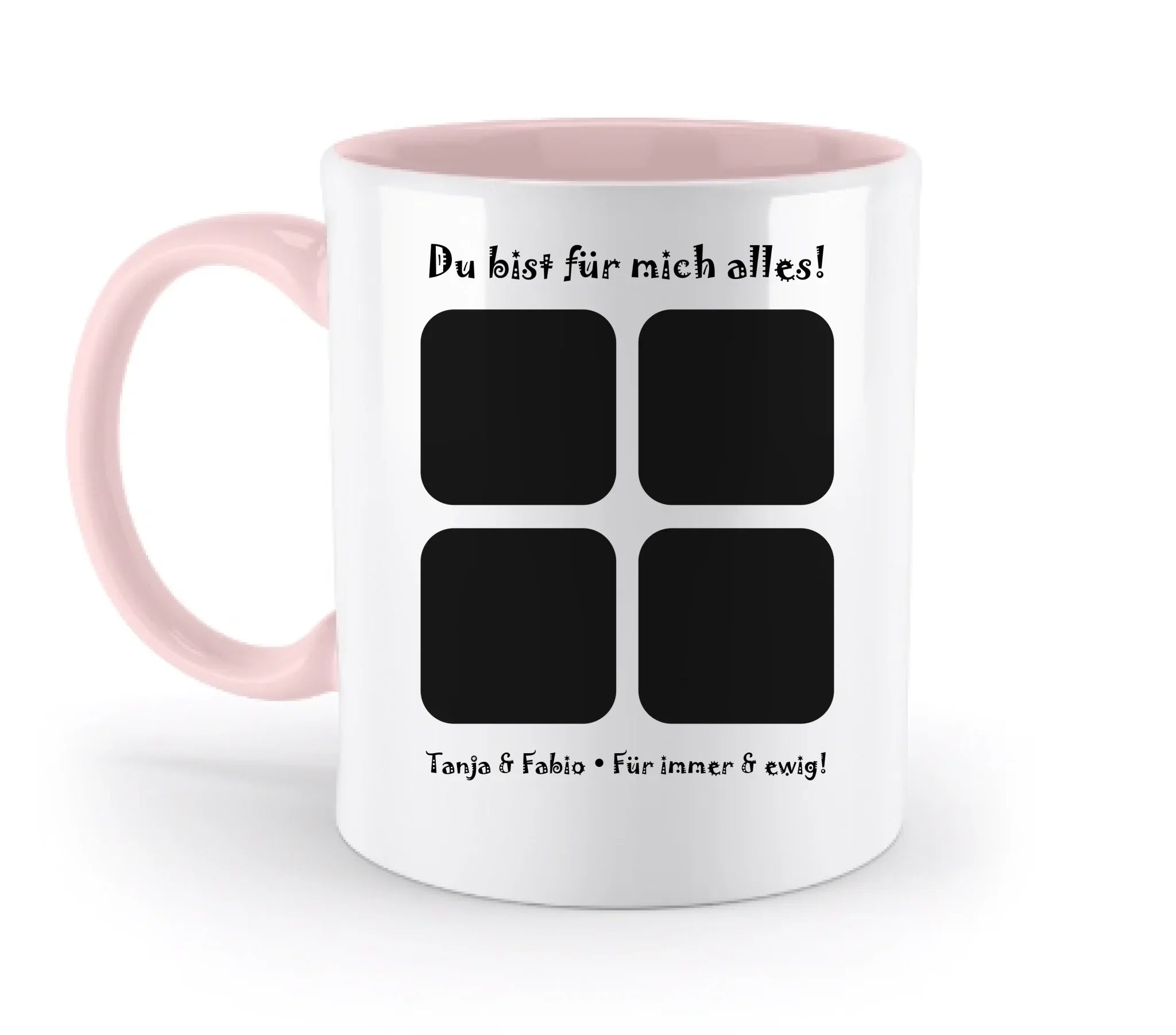 4-Bilder-Motiv mit deinem Foto und Wunschtext • Collage (personalisierbare Fotomotive) - Zweifarbige Tasse