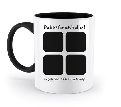4-Bilder-Motiv mit deinem Foto und Wunschtext • Collage (personalisierbare Fotomotive) - Zweifarbige Tasse / Black