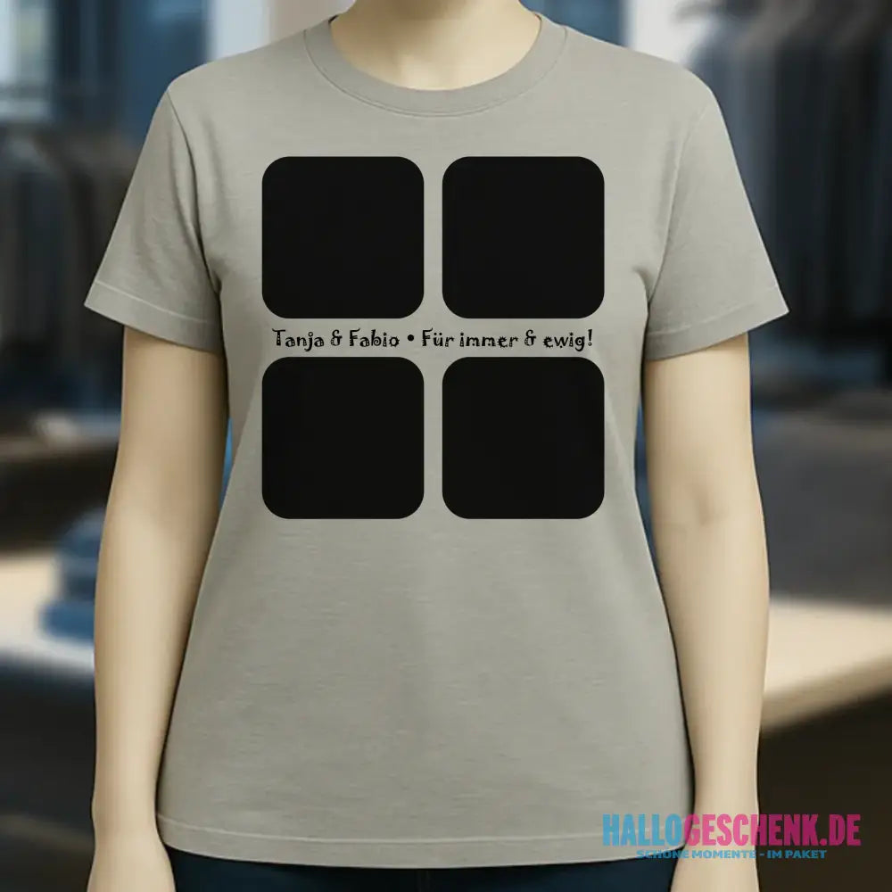 4 Fotos mit Text • Fotogeschenk • Ladies Premium T-Shirt XS-2XL aus Bio-Baumwolle für Damen • Exklusivdesign • personalisiert