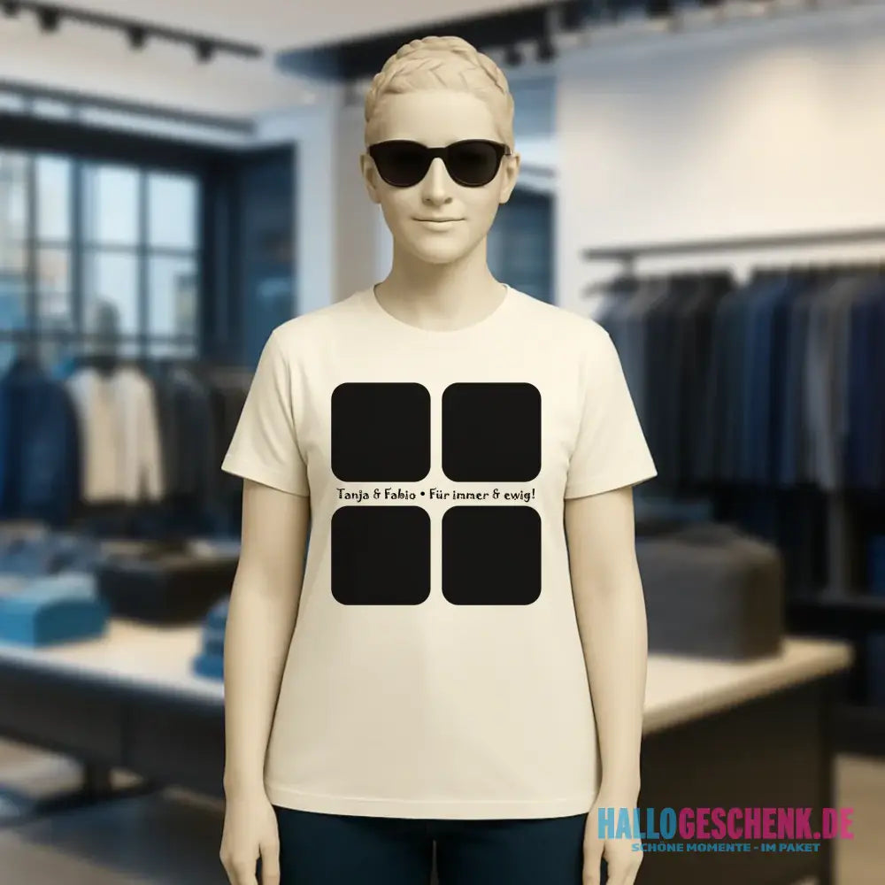 4 Fotos mit Text • Fotogeschenk • Ladies Premium T-Shirt XS-2XL aus Bio-Baumwolle für Damen • Exklusivdesign • personalisiert